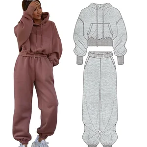 Winter High Quality  Cotton Custom Design Heavyweight Women Blank Pullover Hoodie 500gsm Sweatpants and Boxy Fit Hoodies Set