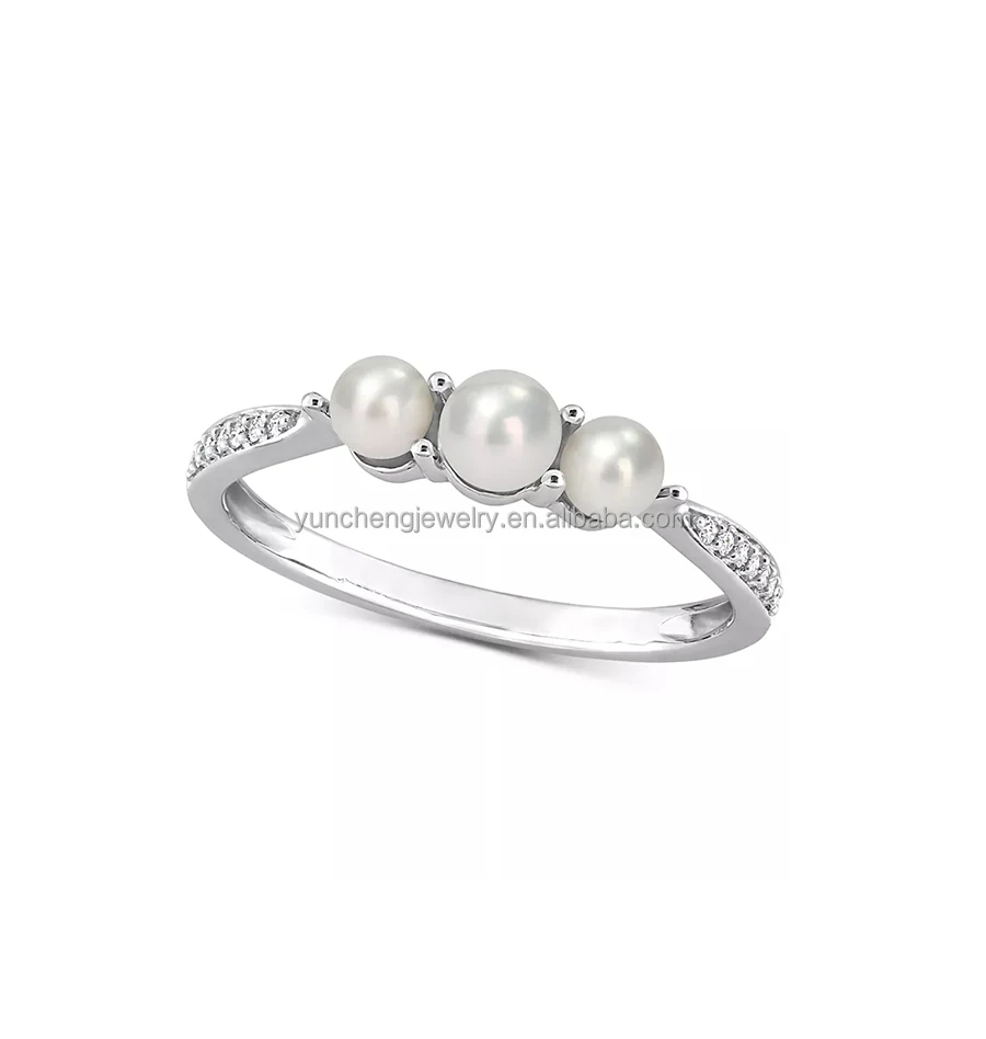 Wholesale 925 Sterling Silver Freshwater Pearl Ring with Diamond Accent in 18k Gold Plated AAAA Grade Band Ring