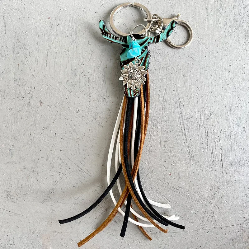 Western Style Wooden Keychain, Bull Sun Flower Retro Tassel Keychain Key  Ring, Bag Car Keychain For Men Women, Jewelry Gift For Friends - Temu