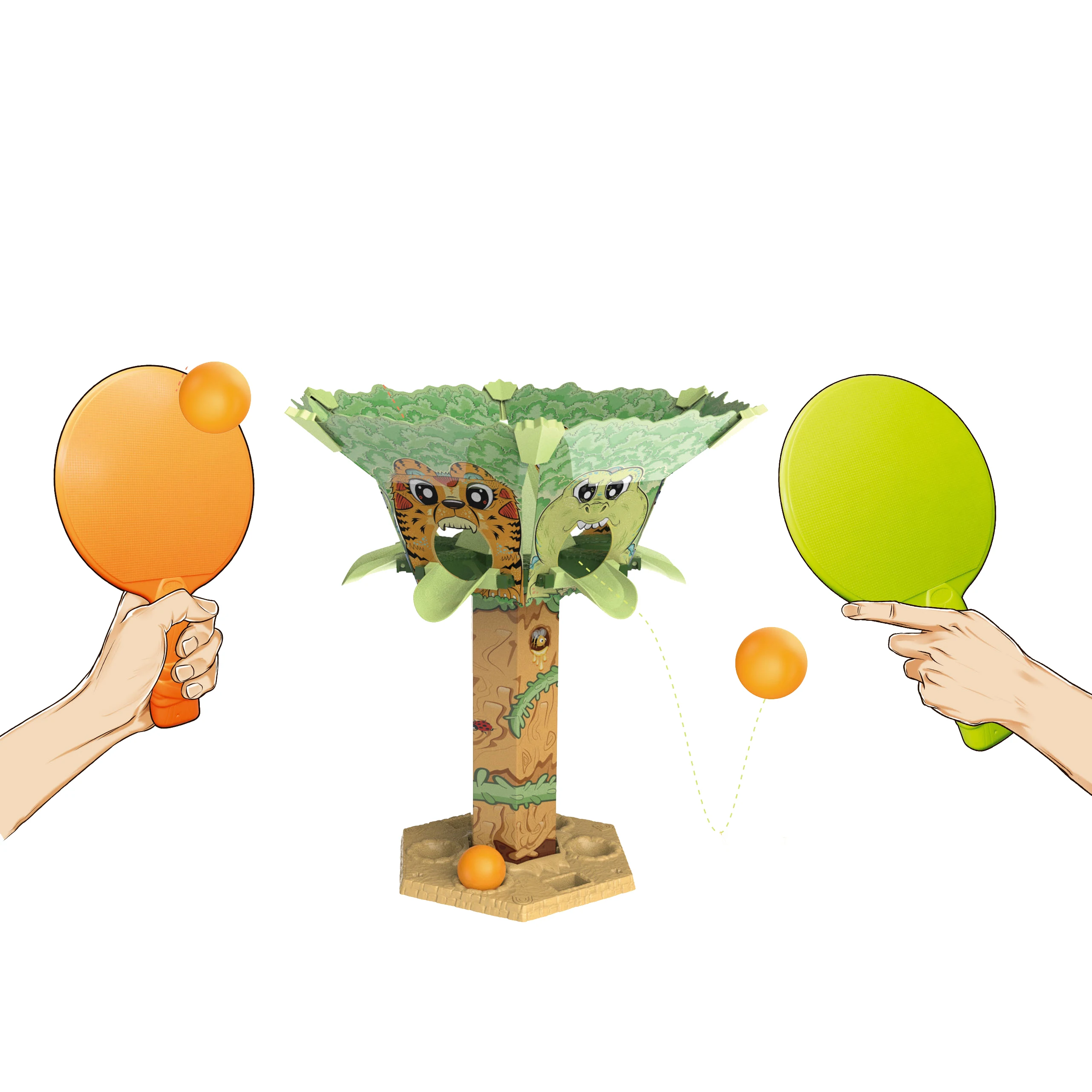 Bemay игрушки 4 в 1 Набор для пинг понга Многофункциональный портативный Настольный теннис с 3 декорированные плюшевыми шариками и игрушечным 2 летучей мыши для детей