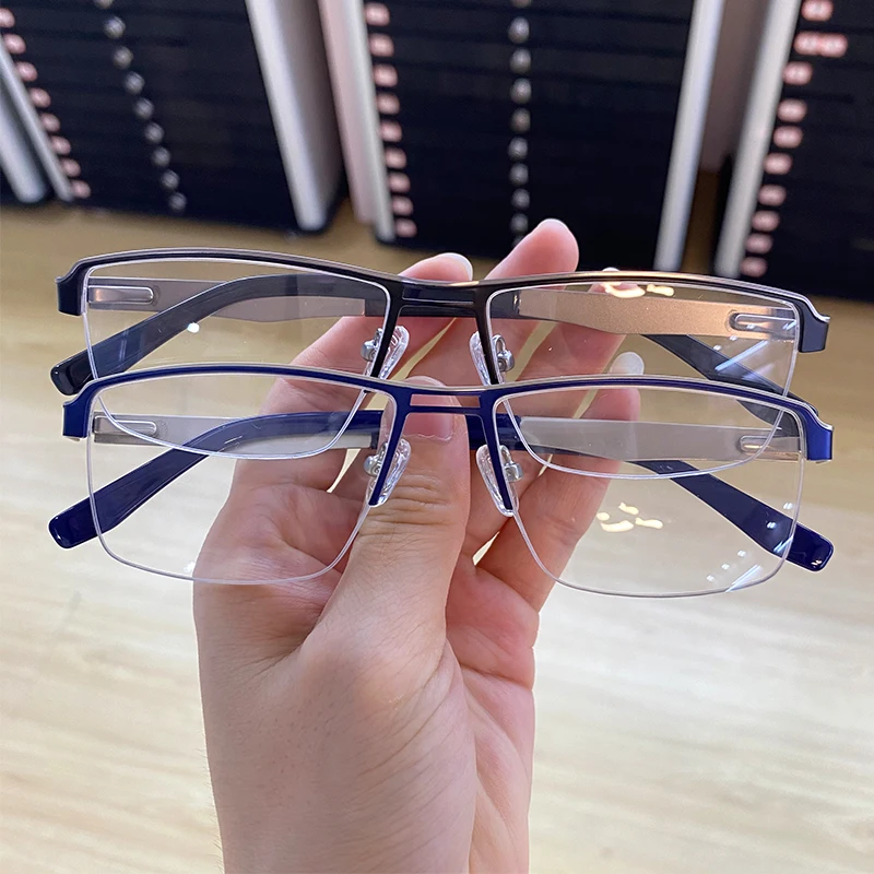 Unique Design Square Metal Half Frame Men's Eyeglasses
