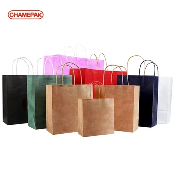 chamepak carry out bags grade biodegradable takeaway shopping custom printed store brown kraft paper bag with handle