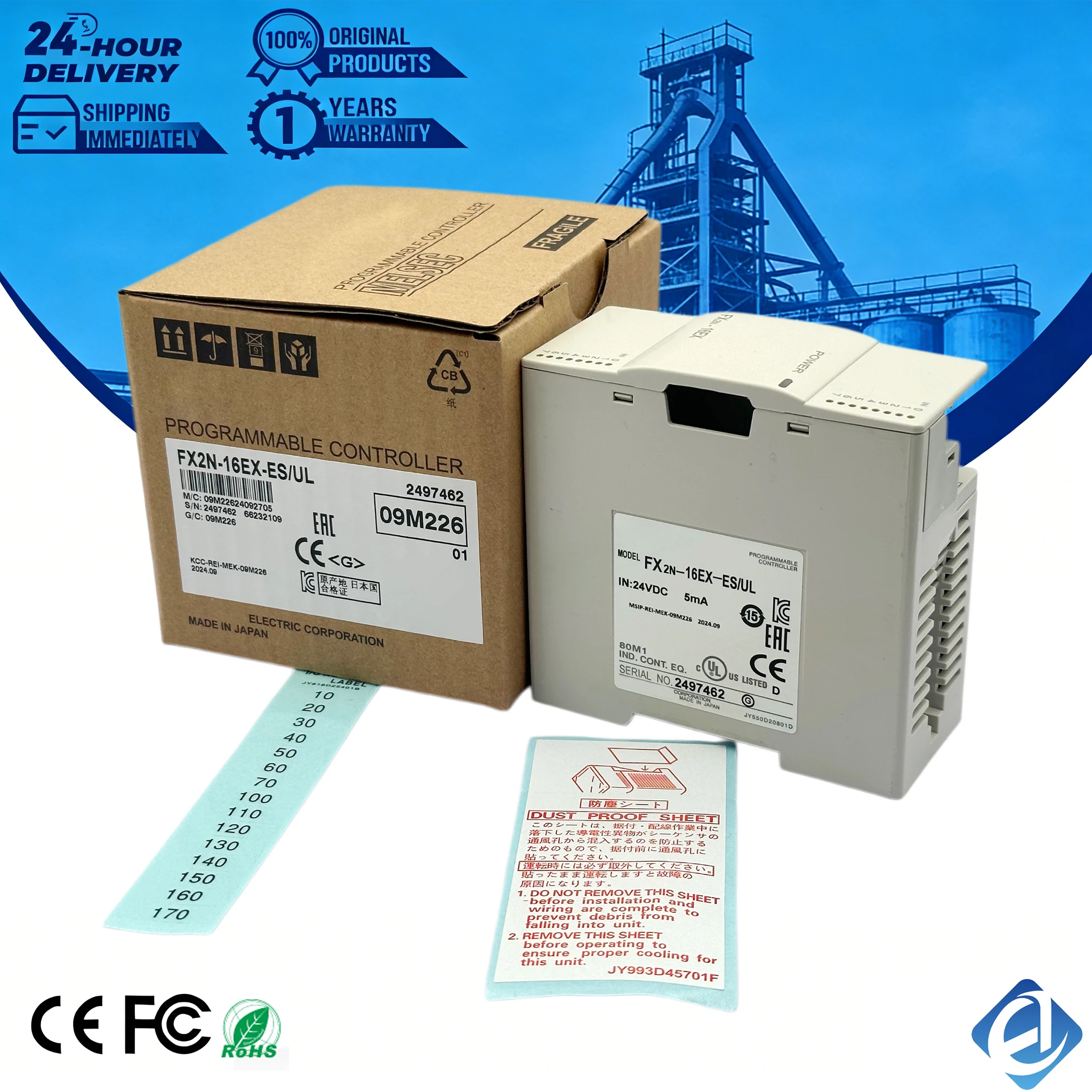 Új, eredeti FX2N-16EX-ES/UL FX2N sorozatú bővítési bemeneti modul, 16 digitális bemeneti ponttal, széles feszültségtartományra adaptálva, zavarálló kialakítással, kompakt szerkezettel. A PLC bemeneti/kimeneti kapacitását bővíti, gyári automatizálási rendszerekben alkalmazható