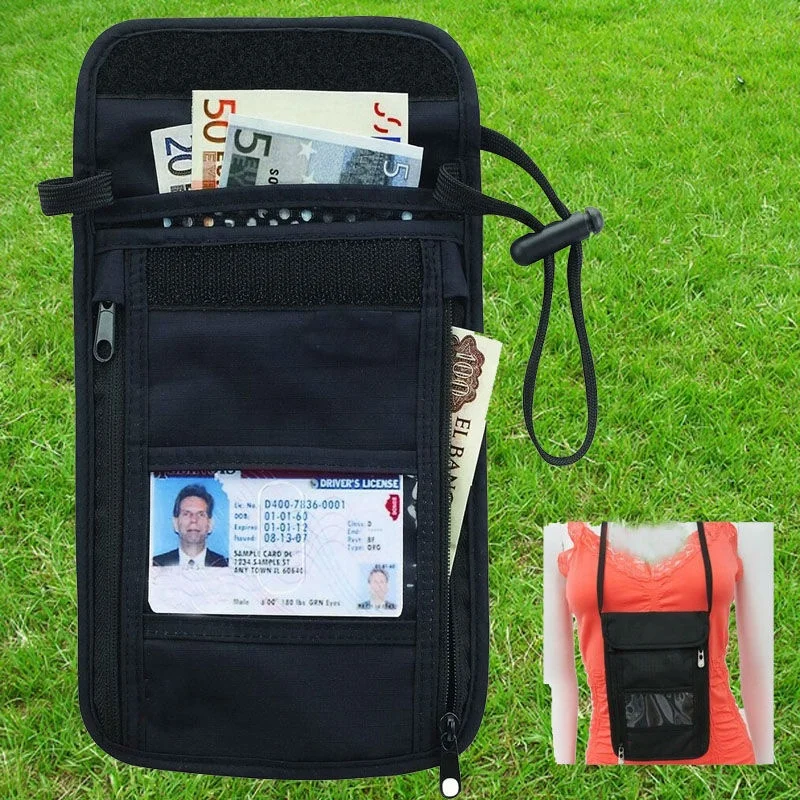 Voyage Cou Portefeuille Caché RFID Pochette Porte-passeport polyvalent transportant option 