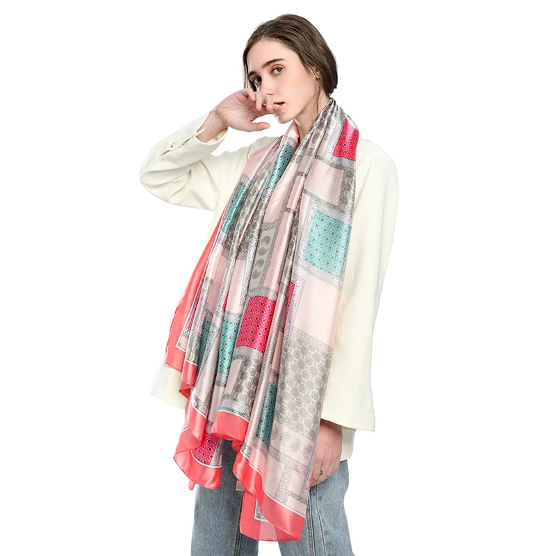 New design 180X90cm square printing color scarf for women silk soft long scarf