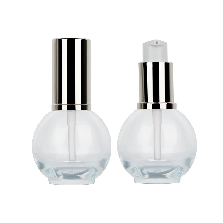 30Ml 1oz Ball Shaped Serum Empty Lotion Serum Cream Cosmetic Skincare Glass Pump Bottles With Pump