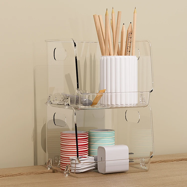 Transparent Plastic Desk Stackable Storage Container Box Makeup Organizer Cosmetic Skin Care Products Organizer