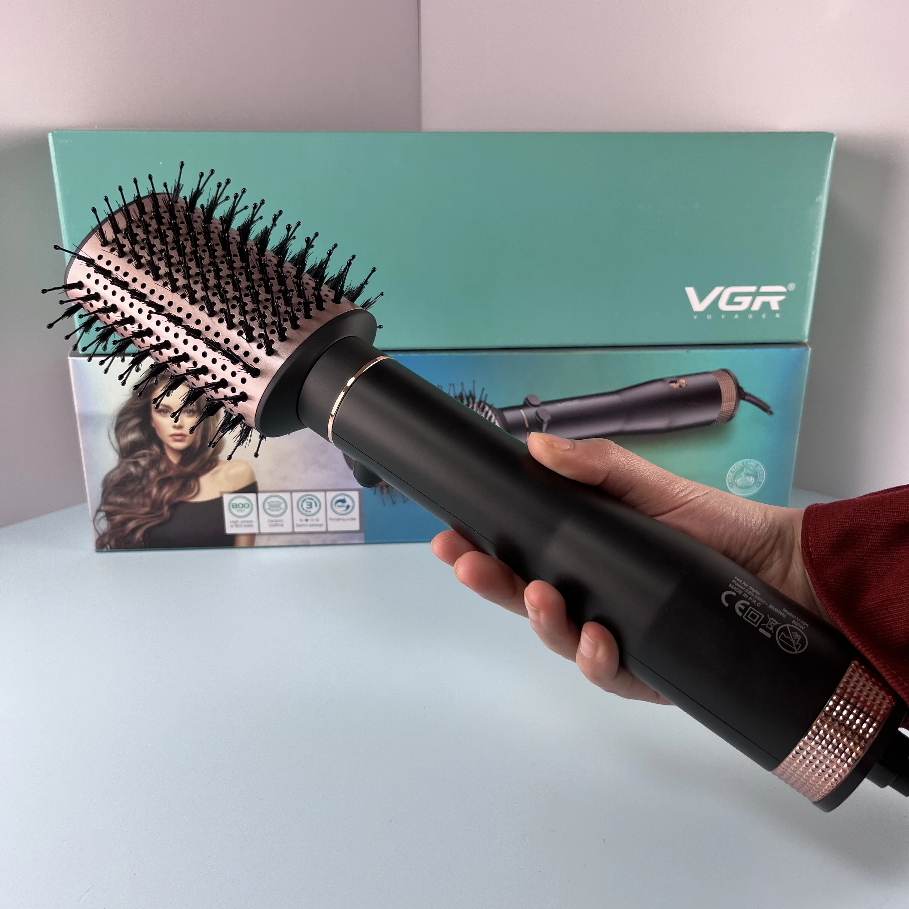 Vgr V-494 Best Quality In1 Hair Dryer Power Cord Hot Air Brush Comb  Styling Professional Electric Hair Straightener and Curler