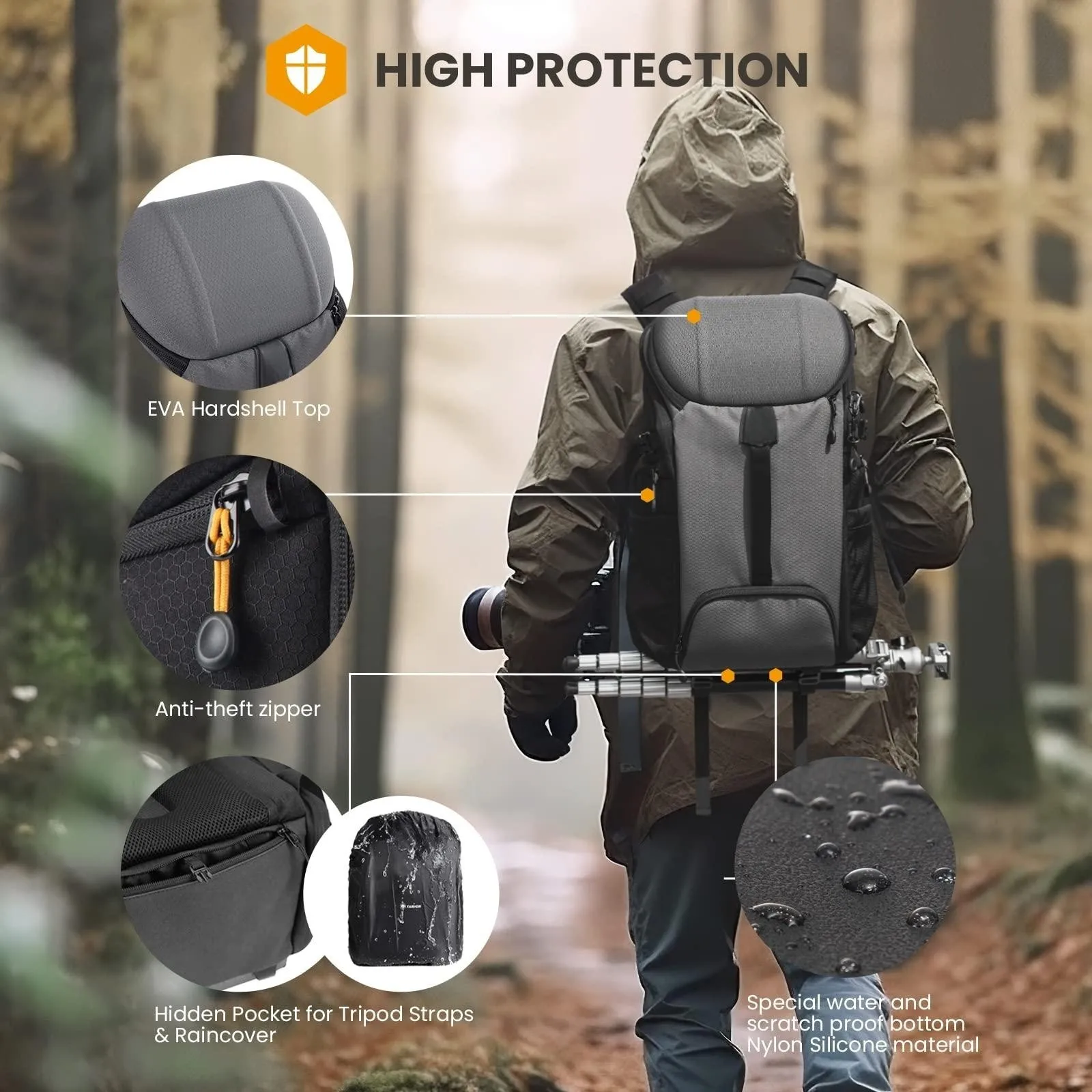 Large Vintage Luxury Camera Backpack Dual-Side Opening 15.6\" Laptop Compartment Waterproof Raincover for Outdoor Photography