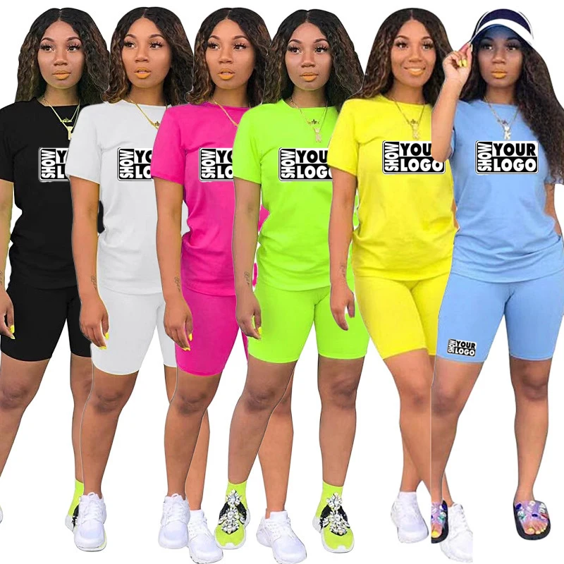 Wholesale Plus Size Womens 2 Piece Neon Clothing Short Sets 2 Piece Set ...