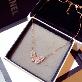 Best Selling Wholesale Jewellery KYNL070 Shine 3A Zircon Butterfly Shape Necklaces For Women