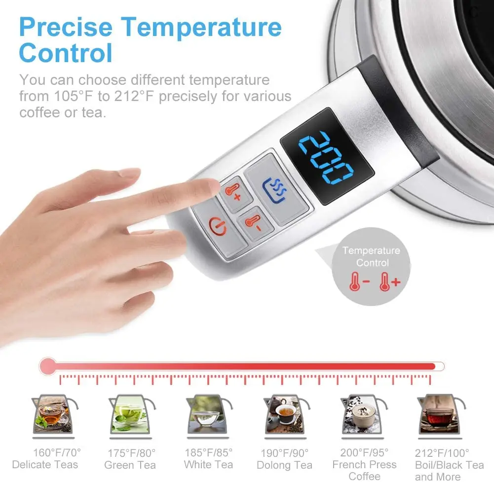 1.7l Electric Kitchen Glass Kettle Variable Temperature Control Household Glass Kettle Keep Warm