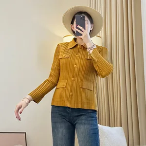 Miyake Autumn Breathable Button Women's New Pleated Coat Single-breasted Design Niche Long Elegant Top