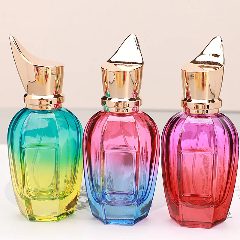 Custom Labels Gradient Green Blue Red 30ml 50ml Fine Mist Thick Glass Empty Screw Neck Perfume Bottle Yellow