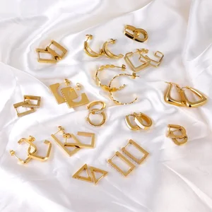 MW Light Luxury Shape Hoop Earrings 316L Stainless Steel Geometric Gold Plated Hoop Earrings Set Gold Thick Hoop Earrings