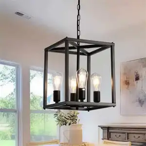 Modern Farmhouse Chandeliers Over Table Vintage Hanging Industrial Pendant Ceiling Light Fixture Black Finish for Bedroom