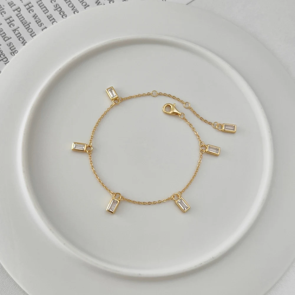 KAKODIY Unique Design Women's Jewelry 925 Sterling Silver Chain Multi Rectangular 5A Zirconia Zircon Pendant Chain Bracelet detail 8