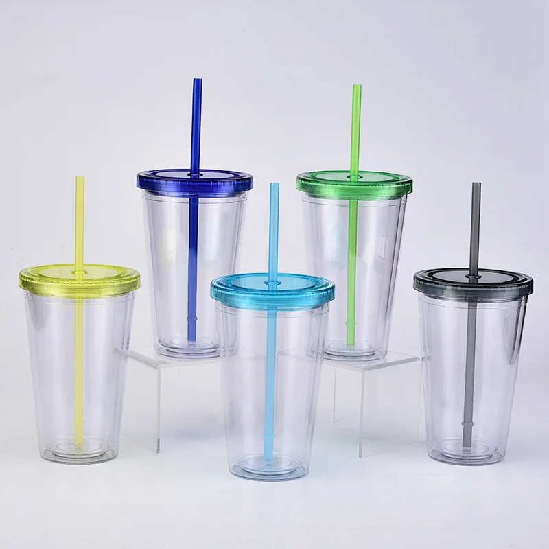 Wholesale Bulk Tumblers 16oz 24oz Clear Acrylic Cup Reusable Clear Double Wall Bpa Plastic 16 Oz 7678