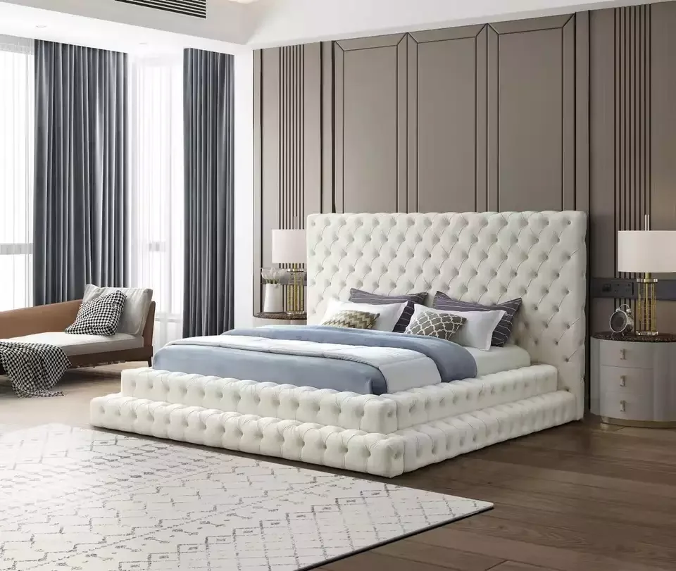 Modern Luxury Tufted Bed Frame With Button Tufted Headboard Furniture