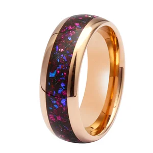 8mm Dome High Polished Fashionable Crushed Amethyst Stone and  Blue Sandstone Inlay Rose Gold Tungsten Wedding Band Men Rings