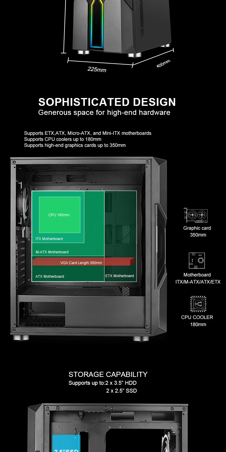 Computer 225-6 Case Motherboard Micro Atx Pc Case Cabinet Cpu Computer ...