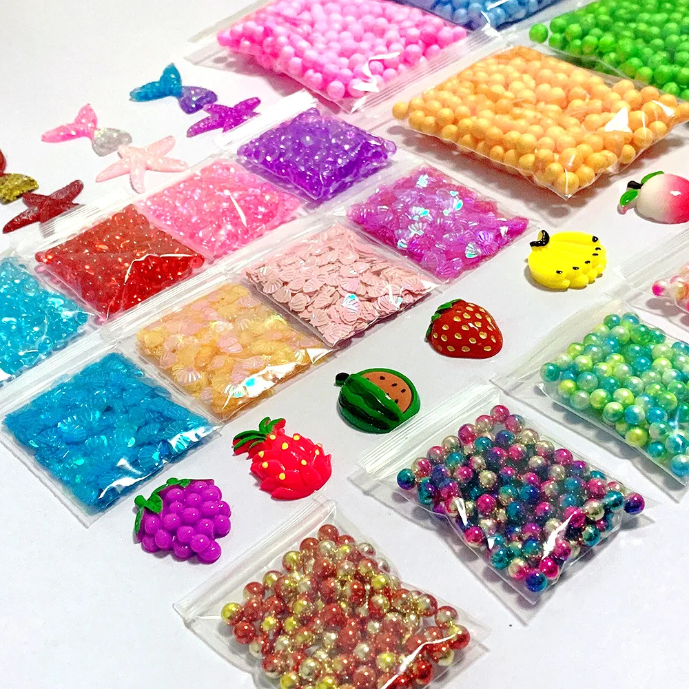 34pcs Slime Making Kit Slash Beads Diy Craft Kit Foam Ball Mini Fruit Slime Charms Slime Accessories Kit Supplies