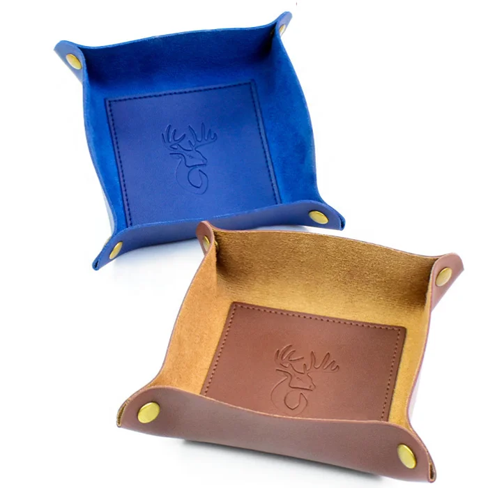 Factory Direct Sales Foldable Sundries Tray Pu Leather Desktop Caddy Portable Snap Button Trays Cosmetics Organizer Box