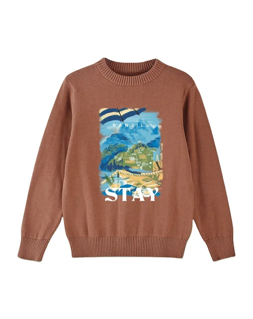 Hot selling fashion comfortable senior crew-neck pullover oil painting pattern children's sweater
