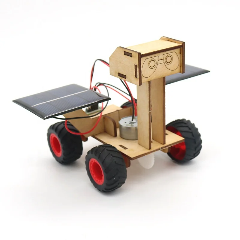 Educational kids diy  wood wooden  wall-e robot powered solar car toys