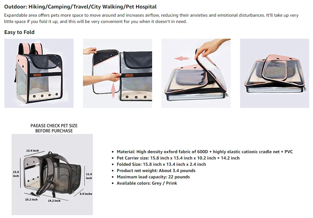 Zaino Trasportino Per Gatti Moares - Traspirante, Con Rete, Per Viaggi, Escursionismo, Animali Piccoli - Foto 4