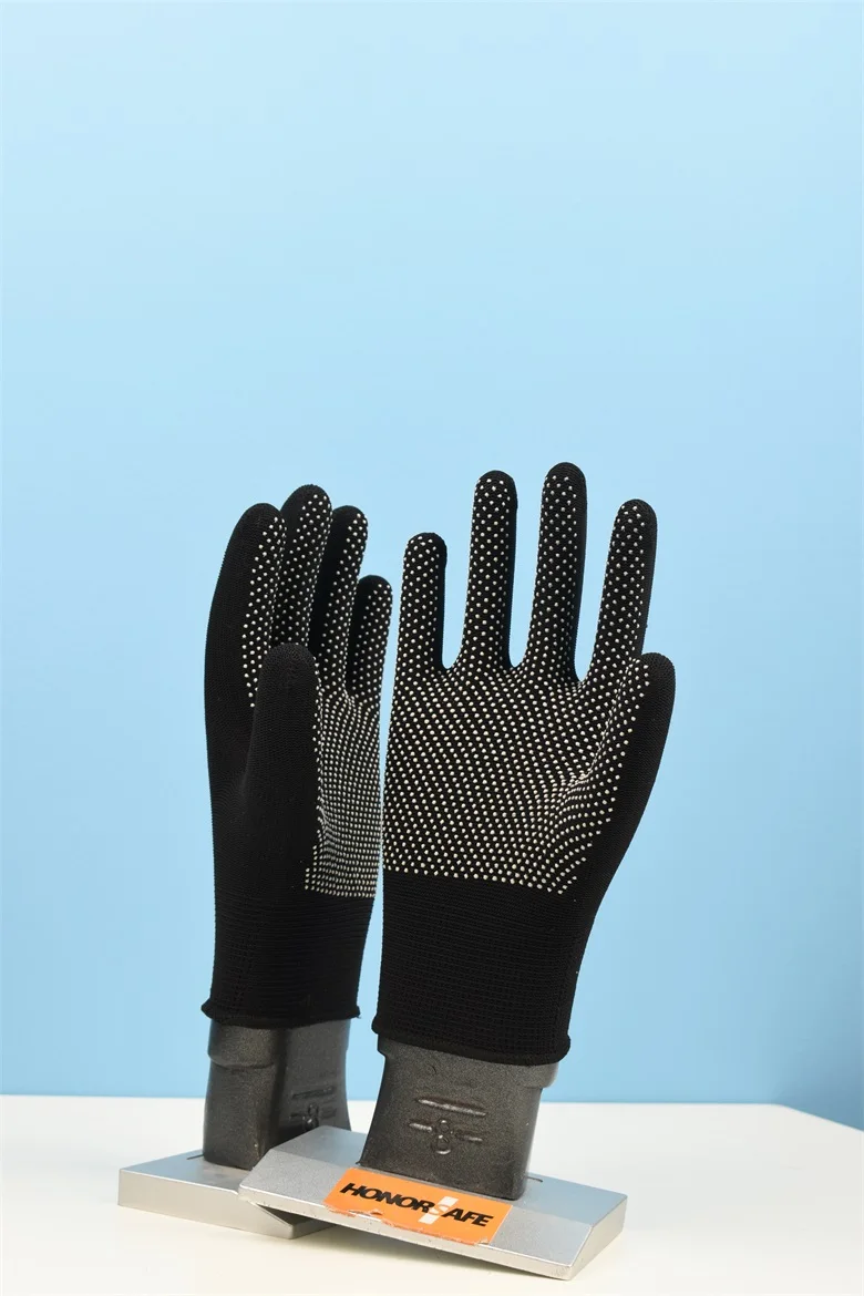 New Developed in Low Price Polyester White Gloves with Dots PVC Work Safety Gloves Factory Direct Sales
