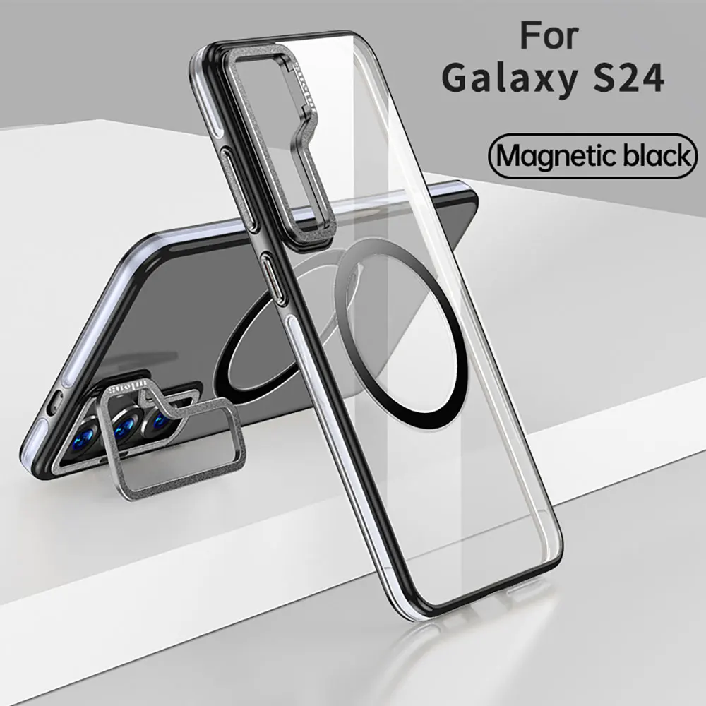 Laudtec Sjk927 Camera Frame Holder Phone Case Clear Magnetic Charging Simple Cover Thin Shell For Samsung S25 S24 Fe Plus Ultra