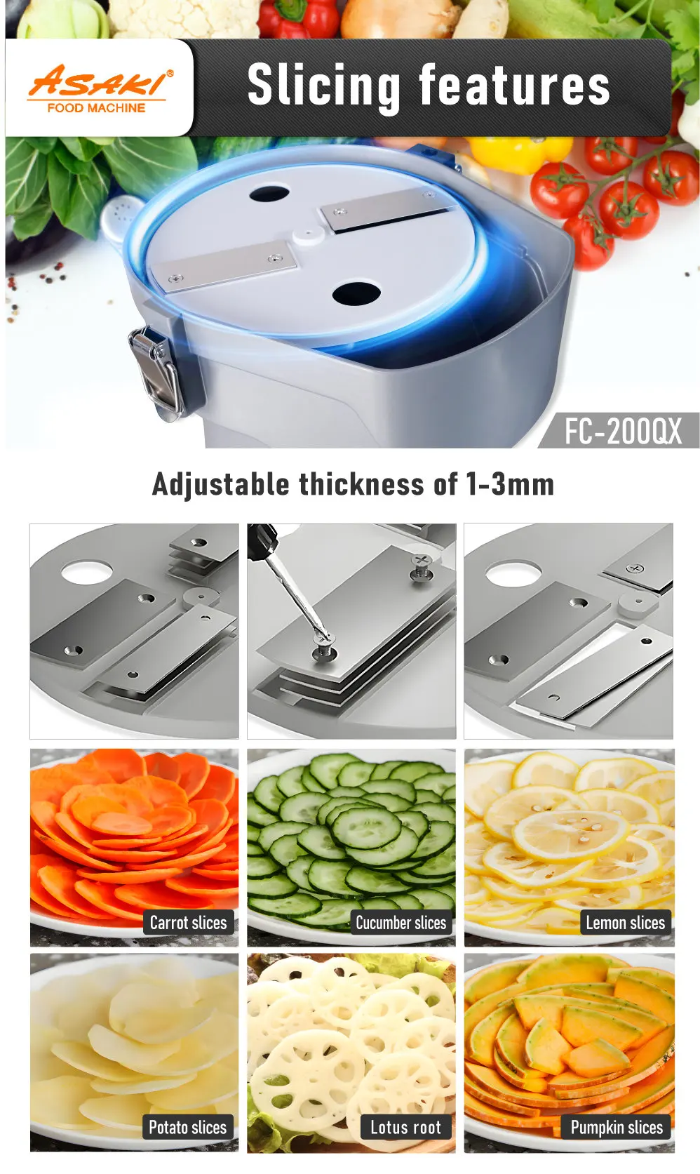 Asaki Manufacturer Vegetable Cutter Machine Multifunctional Vegetable
