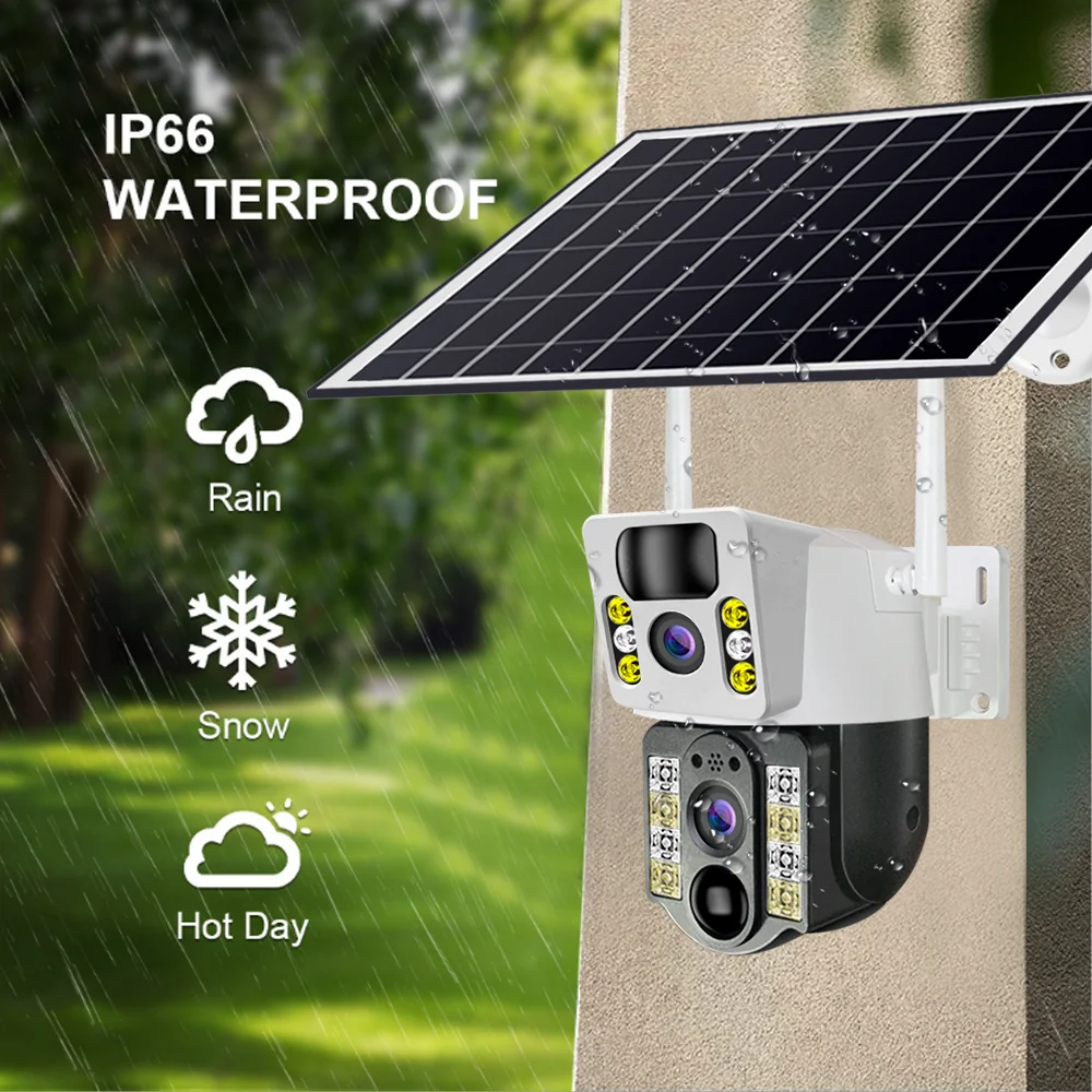 V380 WiFi Dual Lens Solar Power Camera CCTV Security Camera Outdoor Support 128 Memory Card
