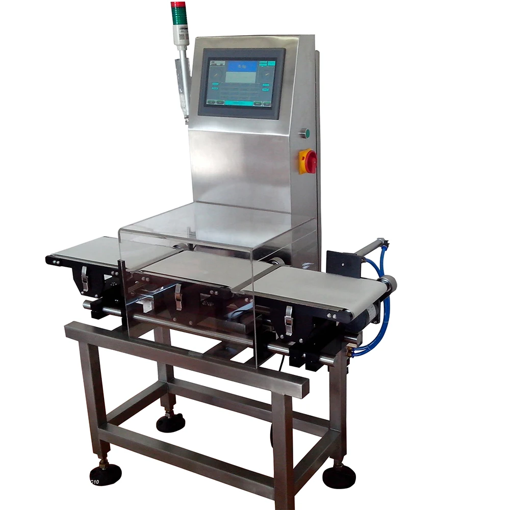 Weight Checking Sorting Checkweigher with Barcode Scanner Ink Printer Integrated for Carton Container Box Roller Pusher Rejector