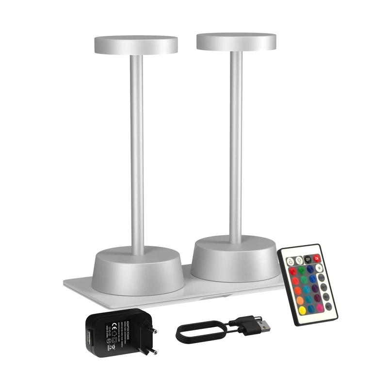 11 Colours Aluminum LED Cordless Table Light Rechargeable Desk Lamp Set with Inductive Charging Base 2-pack