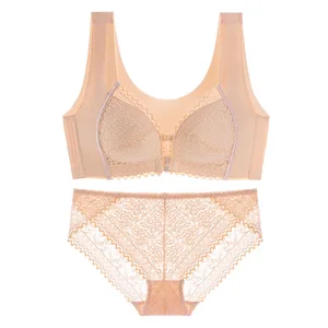 Sexy Lace Bra Panty Sets Women's Lingerie Set Push up Front Closure Bra & Lace Briefs Plus Big Size Underwear Set