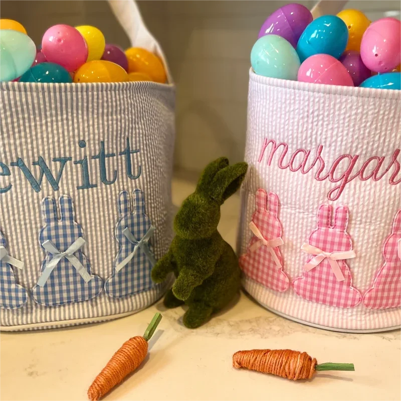 Wholesale Linen Easter Bunny Bag Easter Embroidery Blanks Easter Bunny