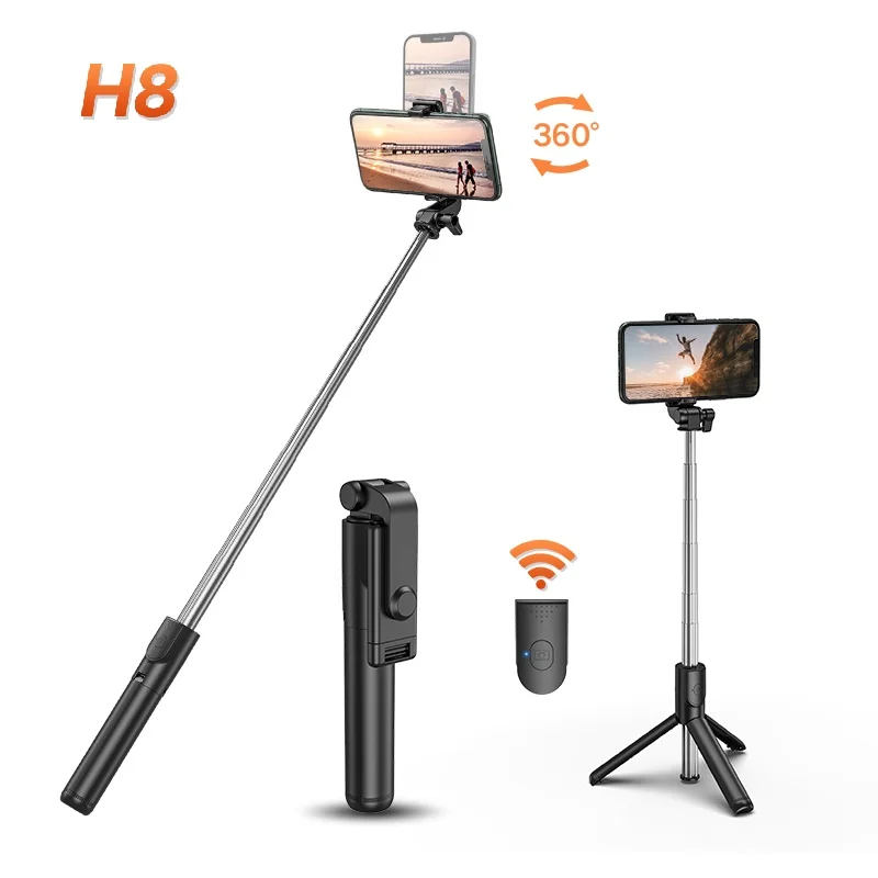Factory Supply H8 3-in-1 Mobile Phone Selfie Stick with Remote Shutter and Fold Function