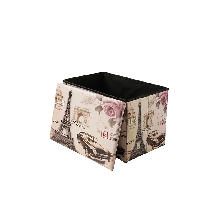 Modern Foldable Storage Stool Ottoman Cuboid Coffee Table Multipurpose Leather Storage Box for Bedroom and Living Room Storage