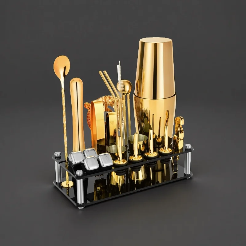 Home SW SW22-3 Reusable 23-Piece Boston Stainless Steel Bartender Kit Acrylic Stand Drink Mixing Bar Accessories Cocktail Shaker with Custom Logo