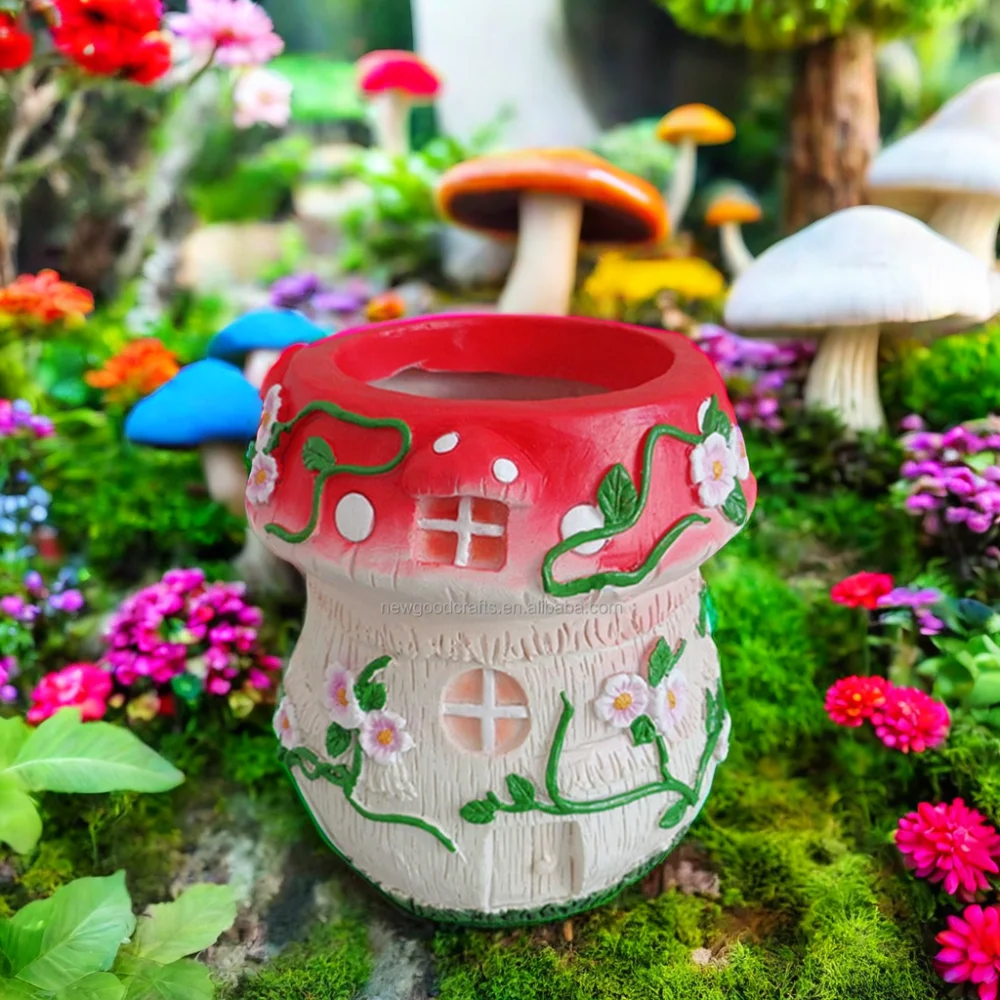 Magical Fairyland Resin Mushroom House Statue Ornamental Garden Fairy ...