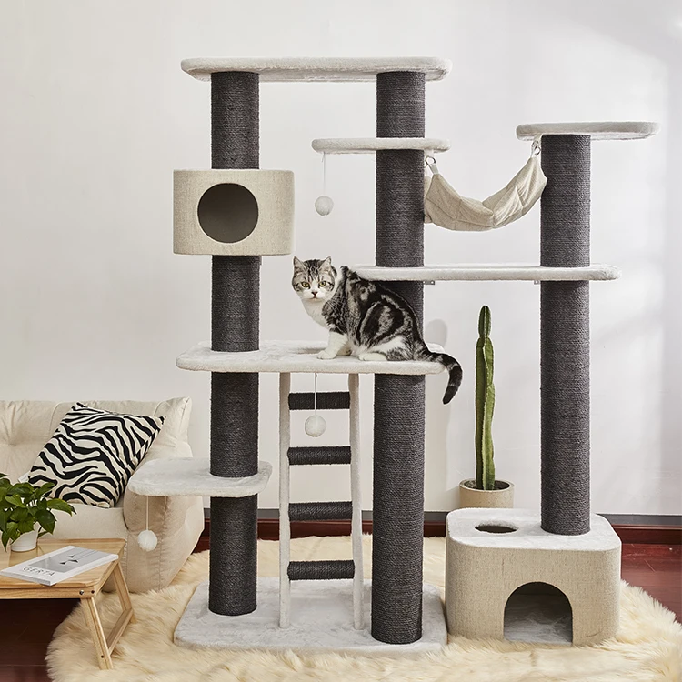 Luxury Big Wooden Cat Tower Tree Scratcher Tower Cat Tree House With