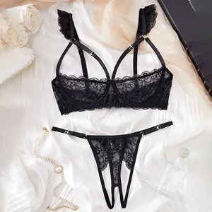 Elegant Black Pure Desire Lace Revealing Lingerie Breathable, Form-Fitting, No-Slip Thong Seductive and Alluring