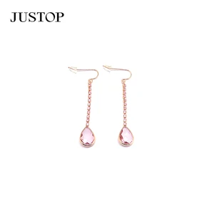 Tassel Earring Jewelry Gold Plated Brass Blue Crystal Quartz Zircon Gemstone Round Brass Hook Dangle