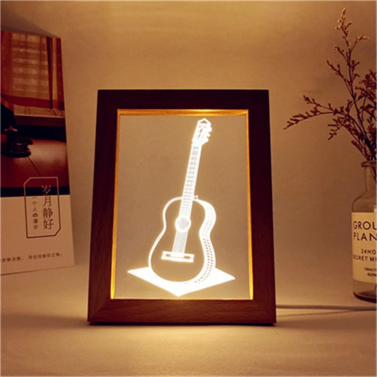 USB Powered Wood Design Photo Frame 3D Night Light Wooden LED