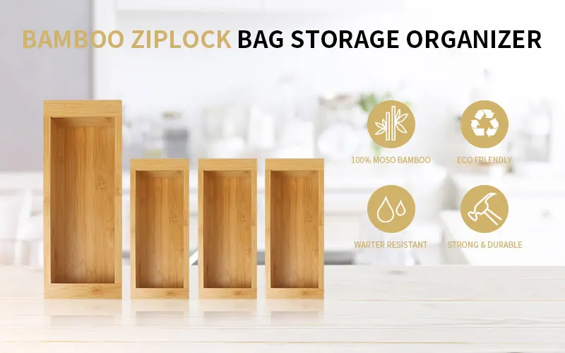 Durable Bamboo Wooden Ziploc Bags Organizer