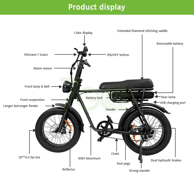 7go EB4 EB2 NL Electric Bike - 20inch Fat Tire, 750w Motor