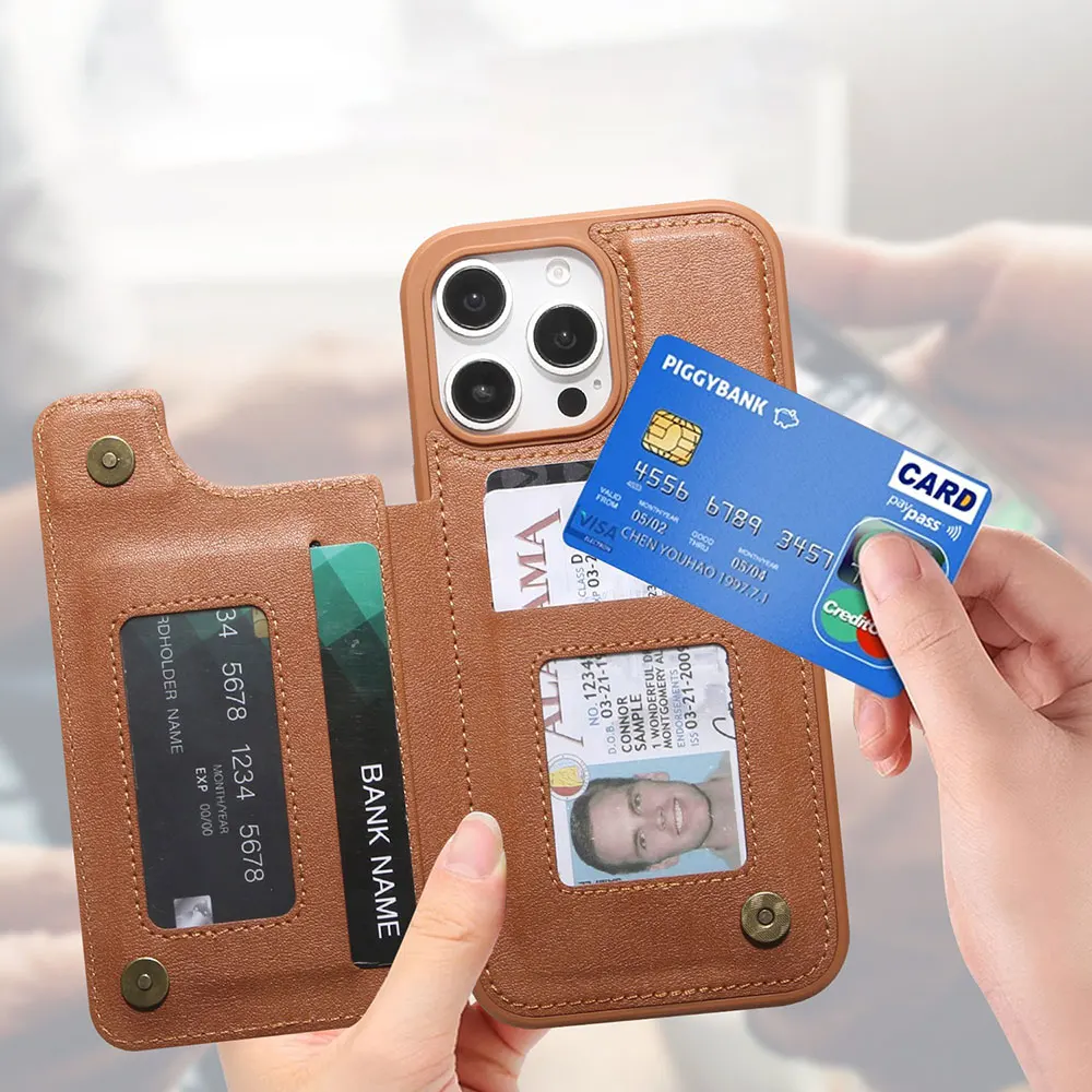 product laudtec pu leather stand phone cases card slot flip wallet luxury business shockproof for iphone air 17 16 pro max sjk1100-4