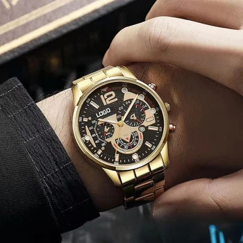 Hot Selling Men's Quartz Wristwatch with Steel Belt Calendar Sports Luminous Pointer and Glass Dial Window Cross-Border